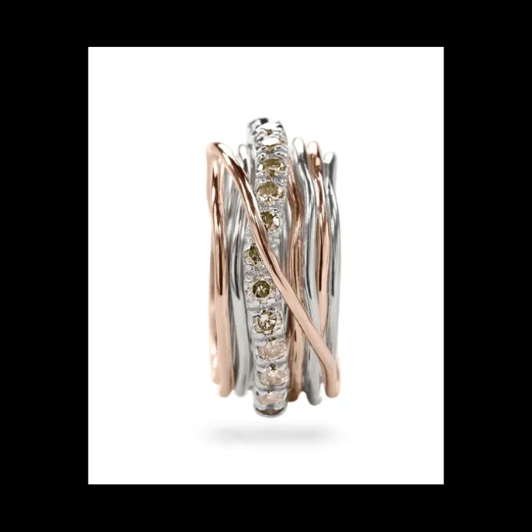 Rubinia Gioielli - Anello Filodellavita Prezioso - 13 fili in Oro Rosa 9kt, Argento 925 e Diamanti Brown