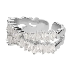 STROILI - Anello a fascia regolabile rodiato e strass con incrocio