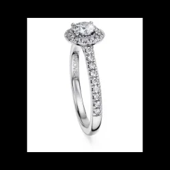 Swarovski - Anello solitario halo Eternity Diamanti creati in laboratorio 0,8 ct tw, Taglio Round, Oro bianco 18 K