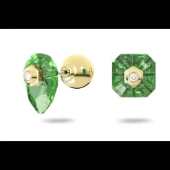 Swarovski Orecchini a lobo Numina Design asimmetrico, Taglio misto, Verdi, Placcato color oro