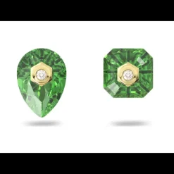 Swarovski Orecchini a lobo Numina Design asimmetrico, Taglio misto, Verdi, Placcato color oro