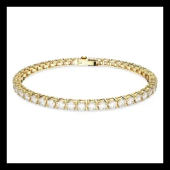 Swarovski - Bracciale Matrix Tennis Taglio tondo, Bianco, Placcato color oro