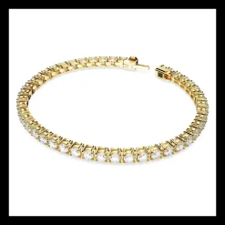 Swarovski - Bracciale Matrix Tennis Taglio tondo, Bianco, Placcato color oro