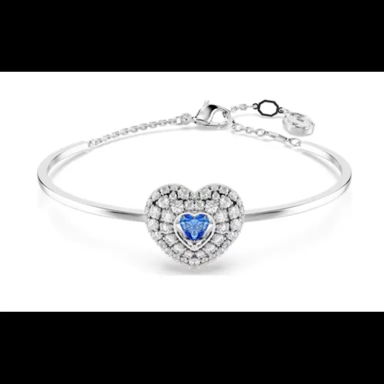 Swarovski - Bracciale rigido Hyperbola Cuore, Blu, Placcato rodio