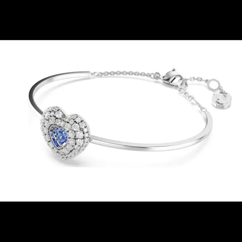 Swarovski - Bracciale rigido Hyperbola Cuore, Blu, Placcato rodio