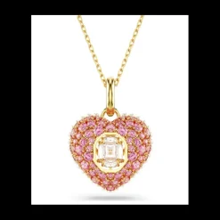 Swarovski - Collana con Pendente Hyperbola, Taglio Octagon, Crystal Pearl, Cuore, Rosa, Placcato color oro
