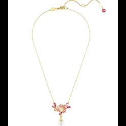 SWAROVSKI - Collana con Pendente Gema Taglio misto, Crystal Pearl, Fiore, Rosa, Placcato color oro