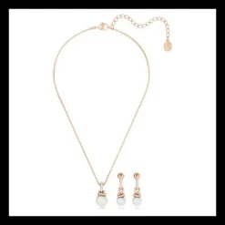 Swarovski - Collana e Orecchini Originally Crystal Pearl set , Bianco, Placcato color oro rosa