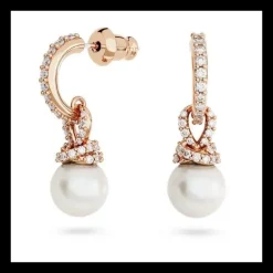 Swarovski - Collana e Orecchini Originally Crystal Pearl set , Bianco, Placcato color oro rosa