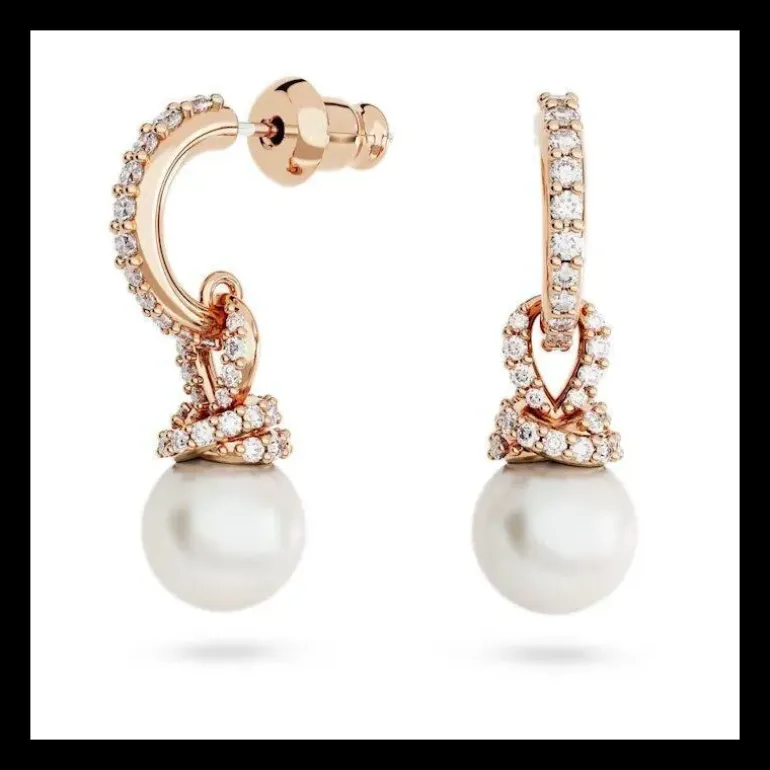 Swarovski - Collana e Orecchini Originally Crystal Pearl set , Bianco, Placcato color oro rosa