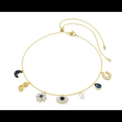 SWAROVSKI - Collana Girocollo Symbolica Luna, infinito, quadrifoglio, evil eye e ferro di cavallo, Blu, Placcato color oro