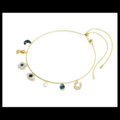 SWAROVSKI - Collana Girocollo Symbolica Luna, infinito, quadrifoglio, evil eye e ferro di cavallo, Blu, Placcato color oro