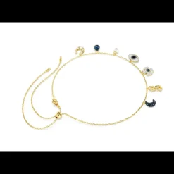 SWAROVSKI - Collana Girocollo Symbolica Luna, infinito, quadrifoglio, evil eye e ferro di cavallo, Blu, Placcato color oro