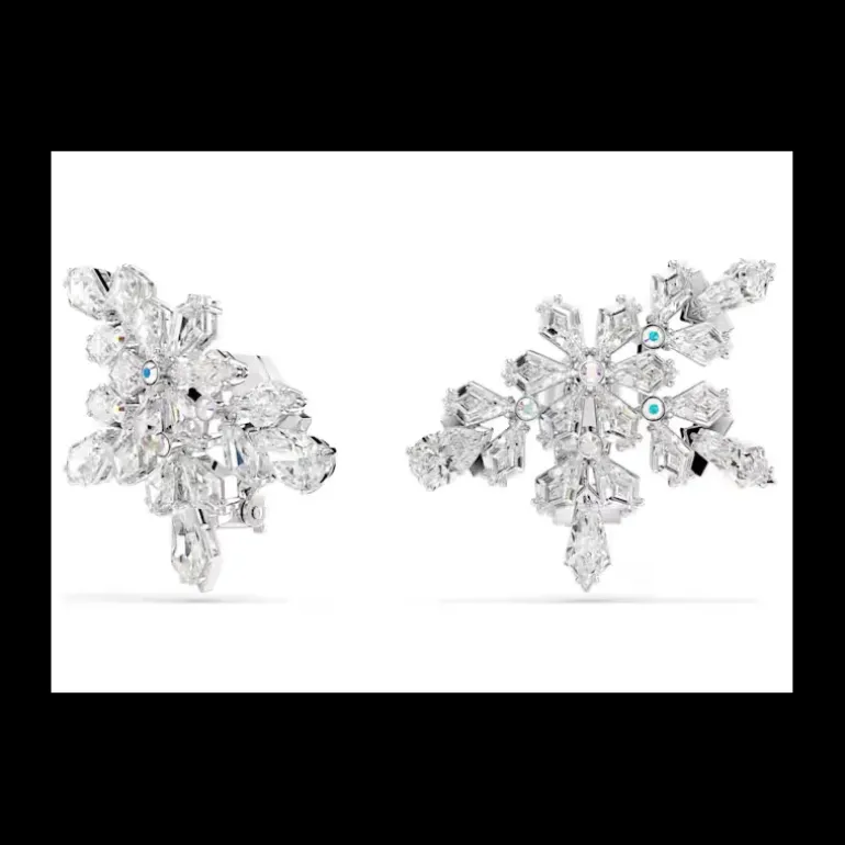 SWAROVSKI - Orecchini a clip Idyllia Taglio misto, Mezzo fiocco di neve, Bianchi, Placcato rodio