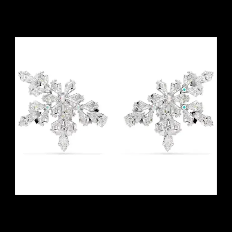 SWAROVSKI - Orecchini a clip Idyllia Taglio misto, Mezzo fiocco di neve, Bianchi, Placcato rodio