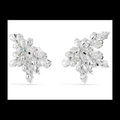 SWAROVSKI - Orecchini a clip Idyllia Taglio misto, Mezzo fiocco di neve, Bianchi, Placcato rodio