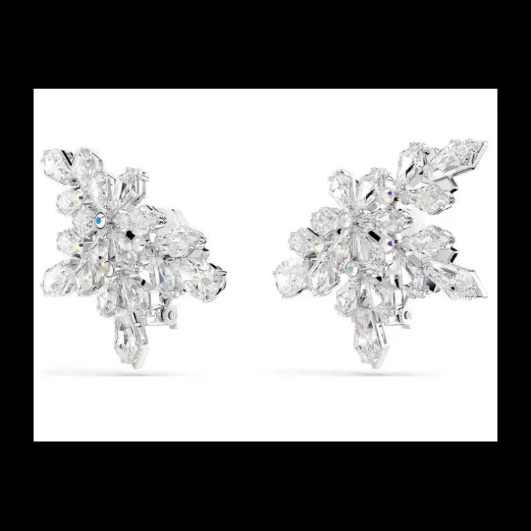 SWAROVSKI - Orecchini a clip Idyllia Taglio misto, Mezzo fiocco di neve, Bianchi, Placcato rodio