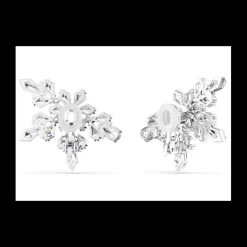 SWAROVSKI - Orecchini a clip Idyllia Taglio misto, Mezzo fiocco di neve, Bianchi, Placcato rodio