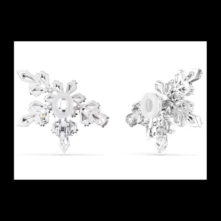 SWAROVSKI - Orecchini a clip Idyllia Taglio misto, Mezzo fiocco di neve, Bianchi, Placcato rodio