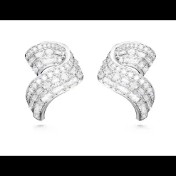 Swarovski - Orecchini a lobo Hyperbola Zirconia a zero emissioni di carbonio, Taglio misto, Bianchi, Placcato rodio