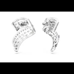 Swarovski - Orecchini a lobo Hyperbola Zirconia a zero emissioni di carbonio, Taglio misto, Bianchi, Placcato rodio