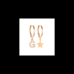 VERSARI - Orecchino con ciondolo iniziale E pavé e orecchino con stellina galvanica oro giallo