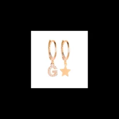 VERSARI - Orecchino con ciondolo iniziale G pavé e orecchino con stellina galvanica oro giallo