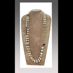 VINTAGE BIJOUX - Collana lunga di perla , con pietre colorate