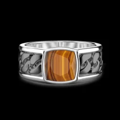 Zancan - Anello in argento bianco e nero con occhio di tigre.