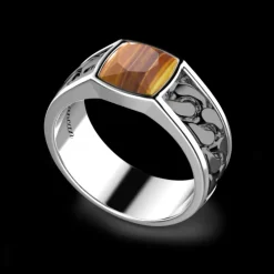 Zancan - Anello in argento bianco e nero con occhio di tigre.