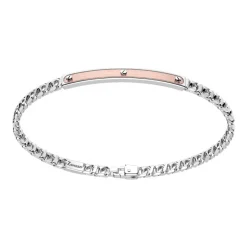 Zancan - Bracciale a grumetta in argento con targa ed inserti in oro rosa.