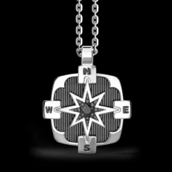 Zancan Collana in argento, pendente a rosa dei venti con pietra nera