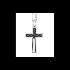 Zancan Collana in argento con pendente a croce e pietre nere.
