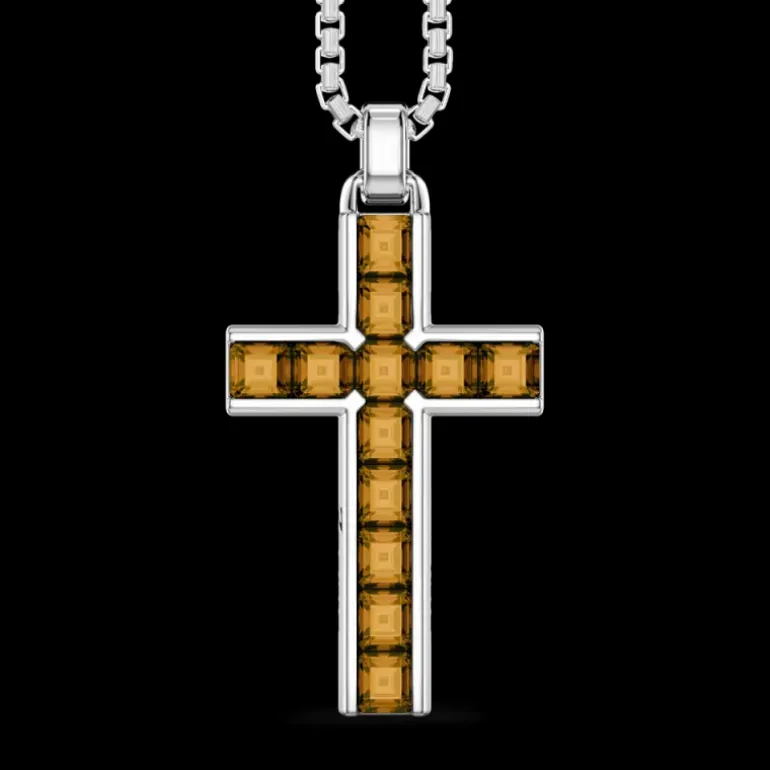 Zancan Collana in argento con pendente a croce e pietre naturali.