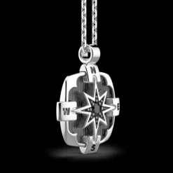 Zancan Collana in argento, pendente a rosa dei venti con pietra nera
