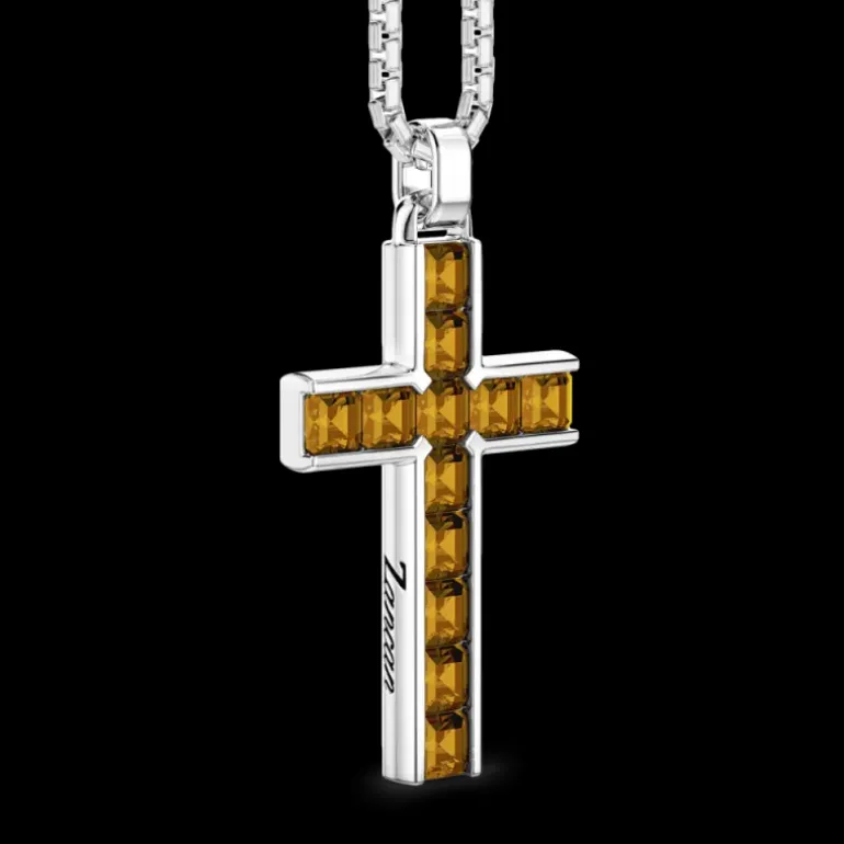 Zancan Collana in argento con pendente a croce e pietre naturali.
